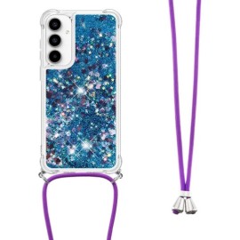 Coverup Liquid Glitter Back Cover met Koord - Samsung Galaxy A55 Hoesje - Blauw