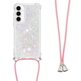 Coverup Liquid Glitter Back Cover met Koord - Samsung Galaxy A55 Hoesje - Wit