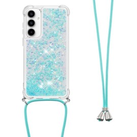 Coverup Liquid Glitter Back Cover met Koord - Samsung Galaxy A55 Hoesje - Lichtblauw