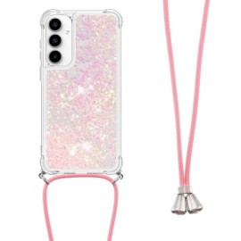Coverup Liquid Glitter Back Cover met Koord - Samsung Galaxy A55 Hoesje - Pink