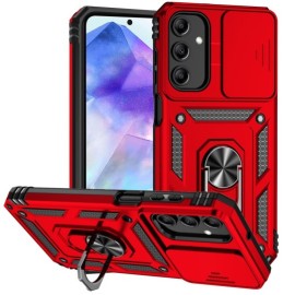 Coverup Armor Ring Kickstand Back Cover met Camera Shield - Samsung Galaxy A55 Hoesje - Rood