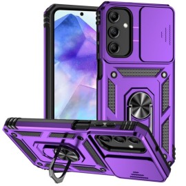 Coverup Armor Ring Kickstand Back Cover met Camera Shield - Samsung Galaxy A55 Hoesje - Paars
