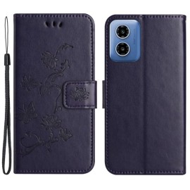 Coverup Bloemen & Vlinders Book Case - Motorola Moto G04(s) / G24 (Power) / E14 Hoesje - Donkerpaars