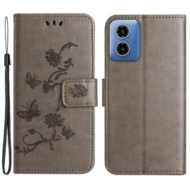 Coverup Bloemen & Vlinders Book Case - Motorola Moto G04(s) / G24 (Power) / E14 Hoesje - Taupe Grijs