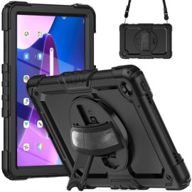 Heavy Duty Case met Schouderstrap - Lenovo Tab M10 Plus 3rd Gen Hoesje - Zwart