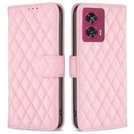 BINFEN Rhombus Book Case - Motorola Edge 50 Fusion Hoesje - Roze