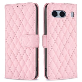 BINFEN Rhombus Book Case - OnePlus Nord 4 Hoesje - Roze