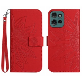 Coverup Zonnebloem Book Case met Koord - Motorola Edge 50 Hoesje - Rood