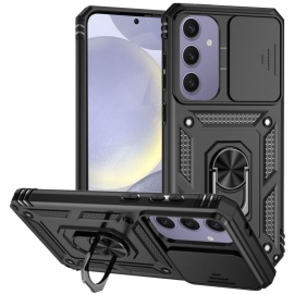 Coverup Ring Kickstand Back Cover met Camera Shield - Samsung Galaxy S24 FE Hoesje - Zwart
