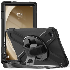 Heavy Duty Case met Schouderstrap - Samsung Galaxy Tab A9 Plus Hoesje - Zwart