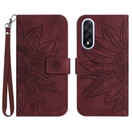 Coverup Zonnebloem Book Case met Koord - OnePlus Nord 5 Hoesje - Bordeaux