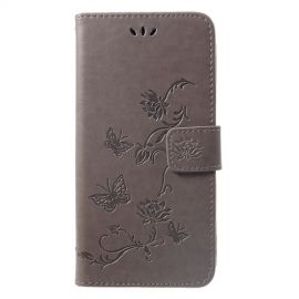 Bloemen & Vlinders Book Case - Huawei P Smart Plus Hoesje - Grijs