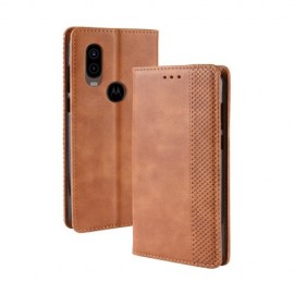 Vintage Book Case - Motorola One Vision Hoesje - Bruin